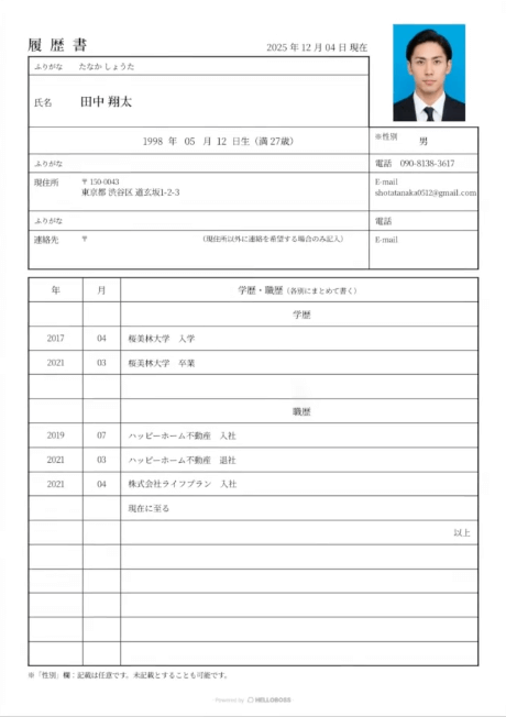 履歴書の記入例