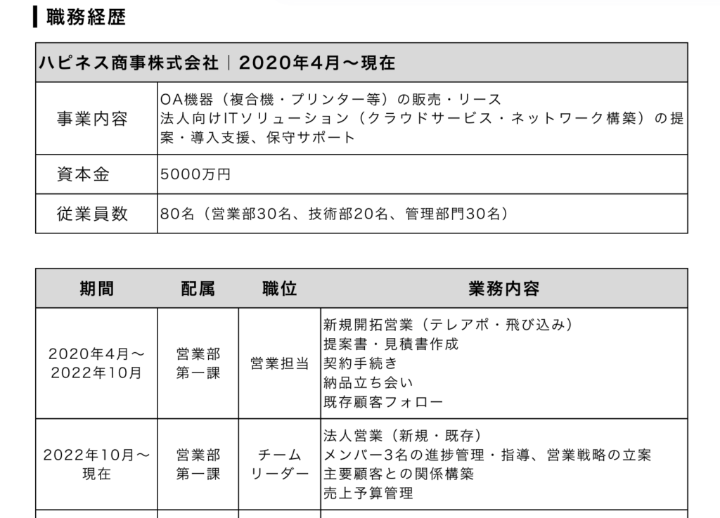 職務経歴書の記入例