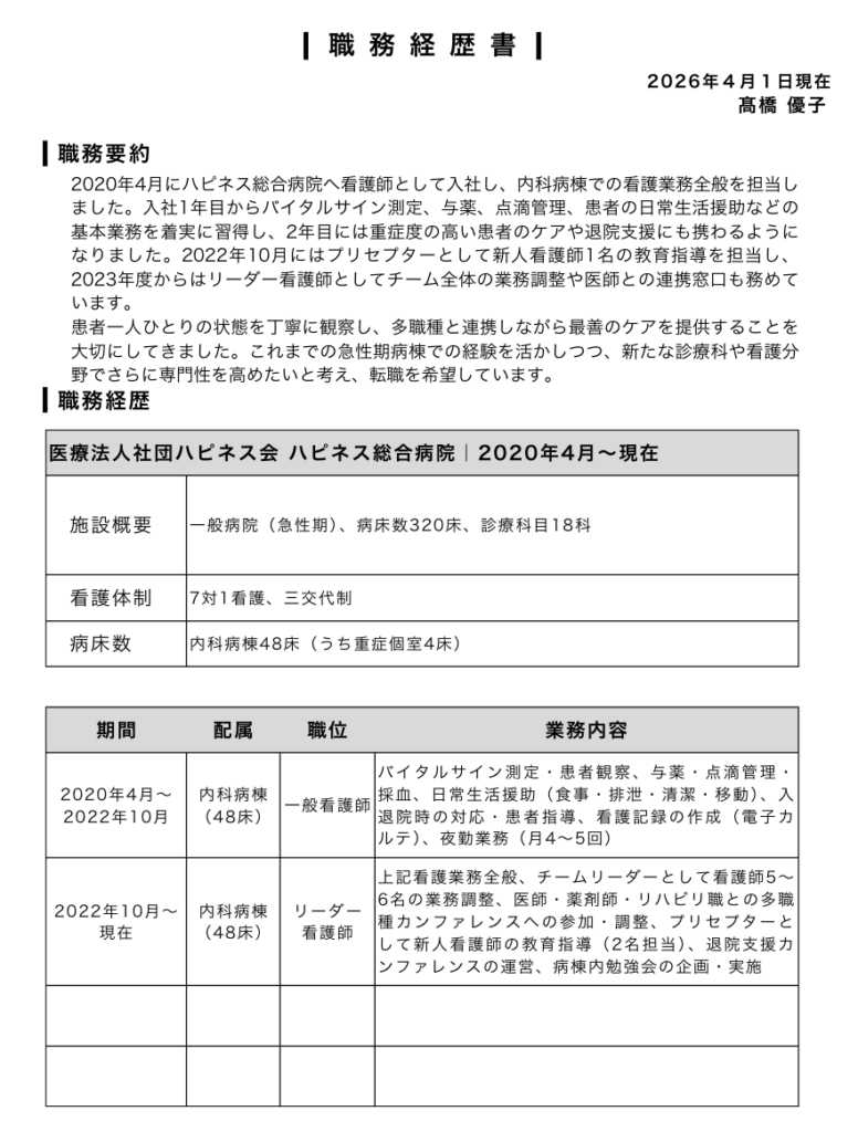 職務経歴書の記入例
