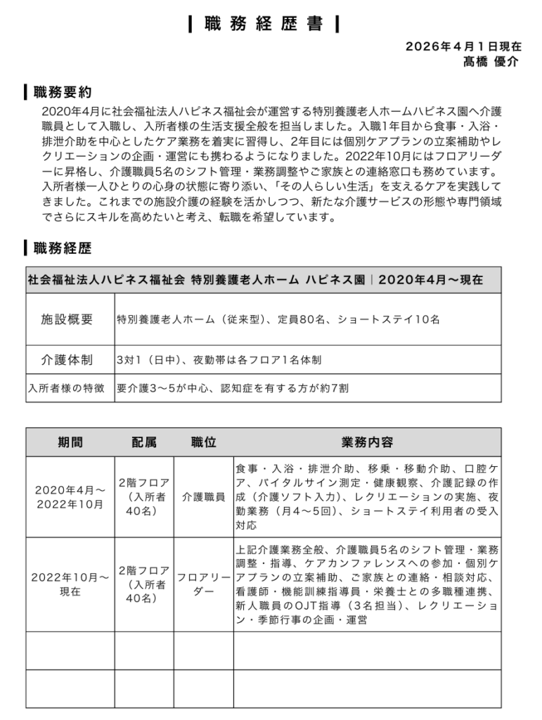 職務経歴書の記入例