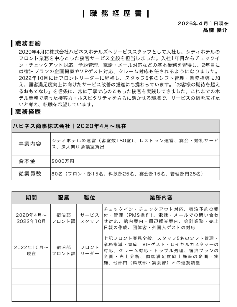 職務経歴書の記入例