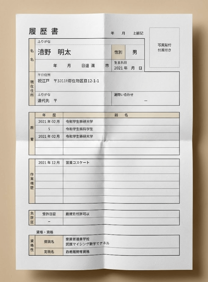 履歴書の四つ折り
