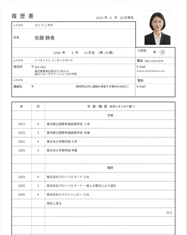 履歴書の記入例